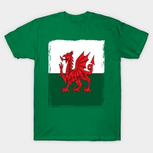 Y Ddraig Goch Grunge Welsh Flag T-Shirt